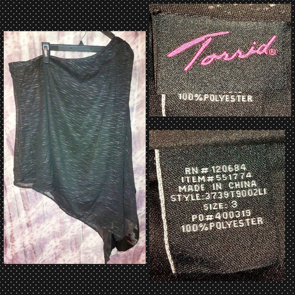Torrid brand Black w/Silver Dotted Stripes 1-Shoulder Chiffon Blouse 3|3X|22/24